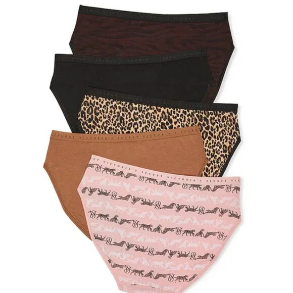 💗NWT! Comfy & Cute Victoria's Secret 5-Pk Stretch Cotton High-Leg Brief Panties - Picture 4 of 6